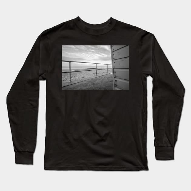View from a wooden beach hut in the seaside town of Cromer, Norfolk Long Sleeve T-Shirt by yackers1